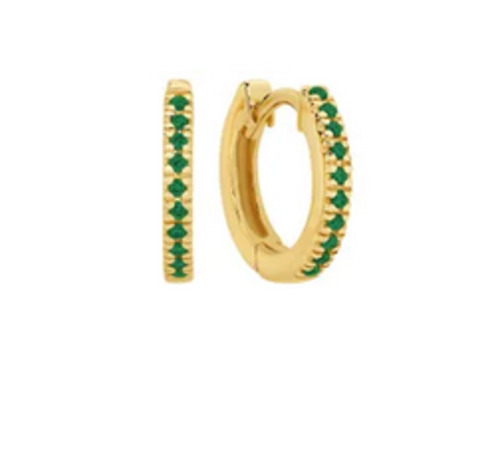 Mini Emerald Huggies - 9ct YG