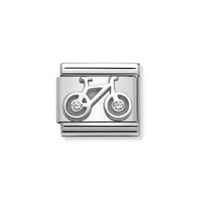 Bicycle symbol with White Cubic Zirconia, sterling silver