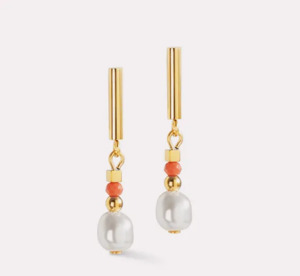 Coral Sunset Pearl Gold Earrings