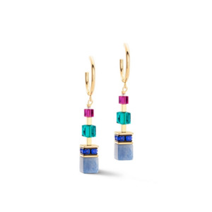 Coeur De Lion 1: Yellow Gold Tone Multi-Colour Geocube Earrings