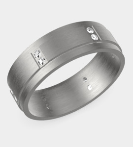 Mens Wedding Rings: Titanium & Black Diamond Gents Wedding Band – 8mm Comfort Fit - Size W¼