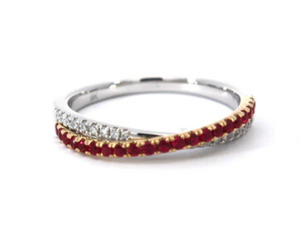 9ct White Gold Cross Over Ruby and Diamond ring