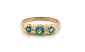 Coloured Stone Collection1: 9ct Yellow Gold Diamond and Emerald Ring