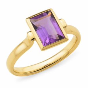 9ct Yellow Gold Amethyst Baguette Bezel Ring
