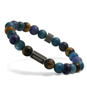 Rochet: Zen - 8mm Blue Patite and Tigers Eye Beads - Elastic Braclet