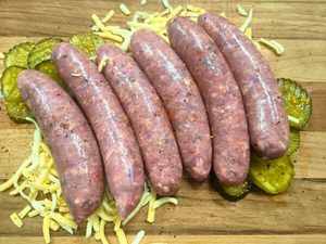 Products: Wagyu Beef Brisket Cheeseburger Sausages (6 pack) - Cameron Harrison
