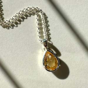 New Collection: Sterling Silver Fancy Pear Cut Citrine Rubover Pendant
