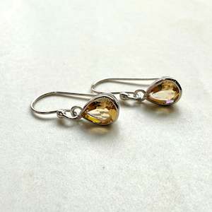Sterling Silver Fancy Pear Cut Citrine Drop Earrings
