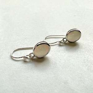 Sterling Silver Ethiopian Milk Opal Oval Drop Earrings