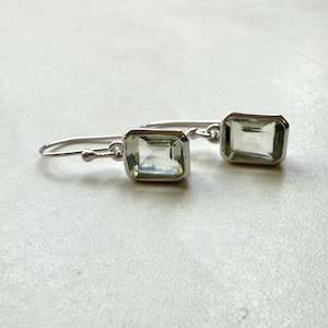 New Collection: Sterling Silver Rectangular Green Quartz Emerald Cut Drop Earrings