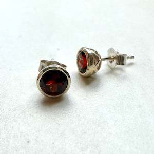 Sterling Silver Garnet Rubover Stud Earrings