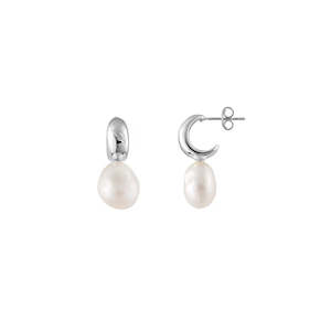 Pearl Jewellery: BIANC - Sterling Silver & Freshwater Pearl 'Water' Stud Earrings