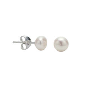 Products: Sterling Silver & White Freshwater 6mm Button Pearl Stud Earrings