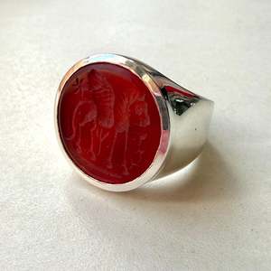 Stg Silver Carnelian Seal Signet Ring