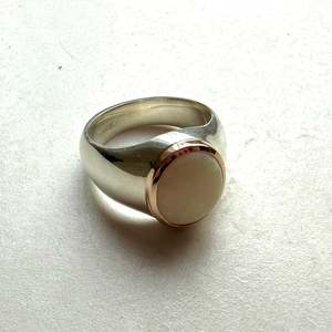 Sterling Silver & 9ct Rose Gold Milk Opal Signet Ring