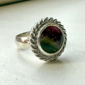 New Collection: Sterling Silver Watermelon Tourmaline Rope Twist Ring
