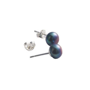 Sterling Silver & Black Freshwater 5mm Button Pearl Stud Earrings