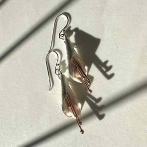 Sterling Silver & Rose Gold Plated Brushed Kowhai Flower Drop Earrings