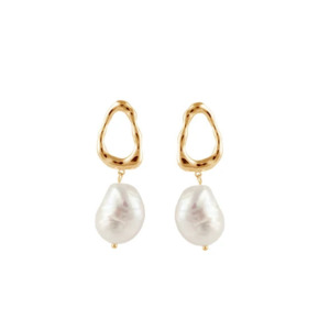 Pearl Jewellery: BIANC - Sterling Silver Yellow Gold Plate & Freshwater Pearl 'Ocean' Earrings
