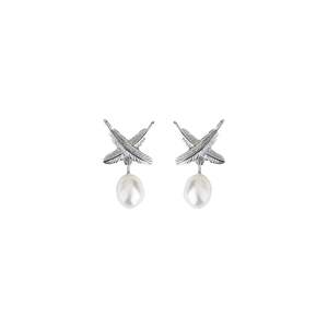 Pearl Jewellery: Boh Runga - Sterling Silver Feather Kisses Pearl Stud Earrings