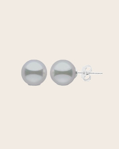 Sterling Silver Grey Freshwater 8.5mm Button Pearl Stud Earrings