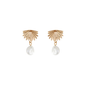 Pearl Jewellery: Boh Runga - Sterling Silver Yellow Gold Plated Fan Tail Pearl Stud Earrings