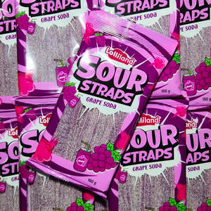 Sour Lollies: Sour Straps Grape Soda 160g