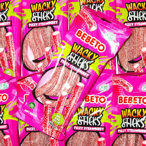 Licorice Candy: Bebeto Wacky Sticks Fizzy Strawberry 180g