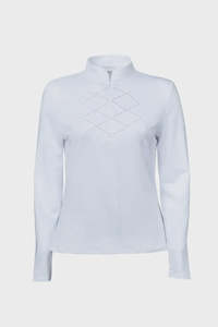 Riding Shirts: Dublin Black Vienna Strass Trim Long Sleeve Comp Shirt White