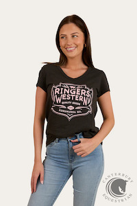 Ringers Western Quality Goods Womens V Neck T-Shirt - Charcoal