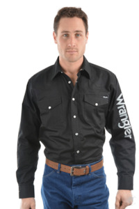 Wrangler Men's Logo Rodeo Long Sleeve Drill Shirt Black