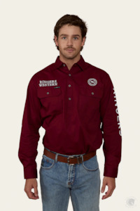 Ringers Western Hawkeye Mens Half Button Work Shirt - Burgundy