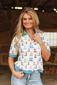 Western Boots Printed Collared Shirt