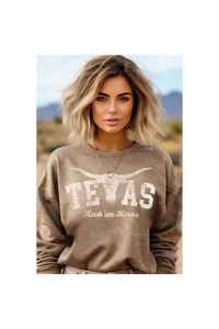 'Texas Hook Em Horns' Graphic Sweatshirt - Mineral Taupe