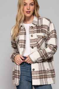 Brushed Plaid 'Shacket' - Taupe/Brown