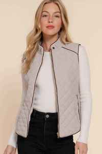 Quilted vest with suede piping - Light Taupe