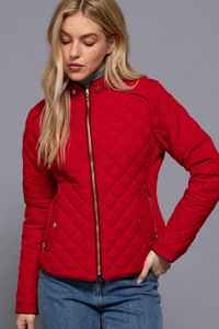 Quilted Jacket with Suede piping - Red