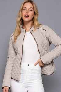 Quilted Jacket with Suede piping - Pale Taupe