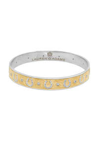 Gifts: Equestrian Horse Shoe Bangle - Polished Rhodium with Golden Cream Enamel