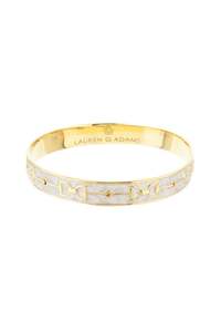 Equestrian Snaffle Bit Horse Bangle - Polished Gold with Beige Enamel