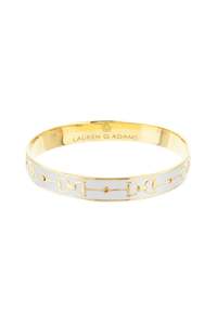 Equestrian Snaffle Bit Horse Bangle - Polished Gold with white enamel