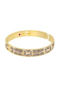 Equestrian Snaffle Bit Horse Bangle - Gold with Mushroom Pink Enamel