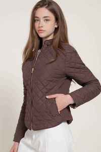 Casual Clothing: Quilted Jacket with Suede piping - Chocolate