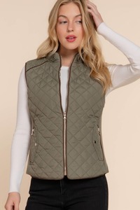 Quilted vest with suede piping - Olive