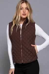 Quilted vest with suede piping - Chocolate