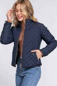 Casual Clothing: Quilted Jacket with Suede piping - Navy