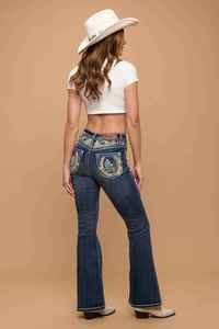 Westfield Eagle Flare Cut Western Detail Jeans - Dark Sand Wash