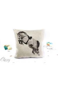 Jumping Horse Pillow Cover - Hunter Jumper, Dapple Gray