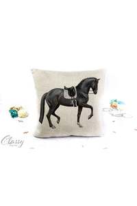Dressage Horse Pillow Cover -  Black Horse