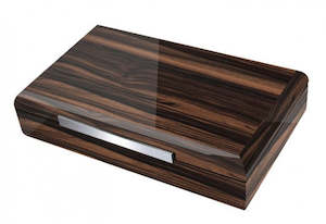 Humidors Desktop Large: The Vanderbilt- Lacquered Ebony Wood Desktop Humidor w/Dividers (~120 count)